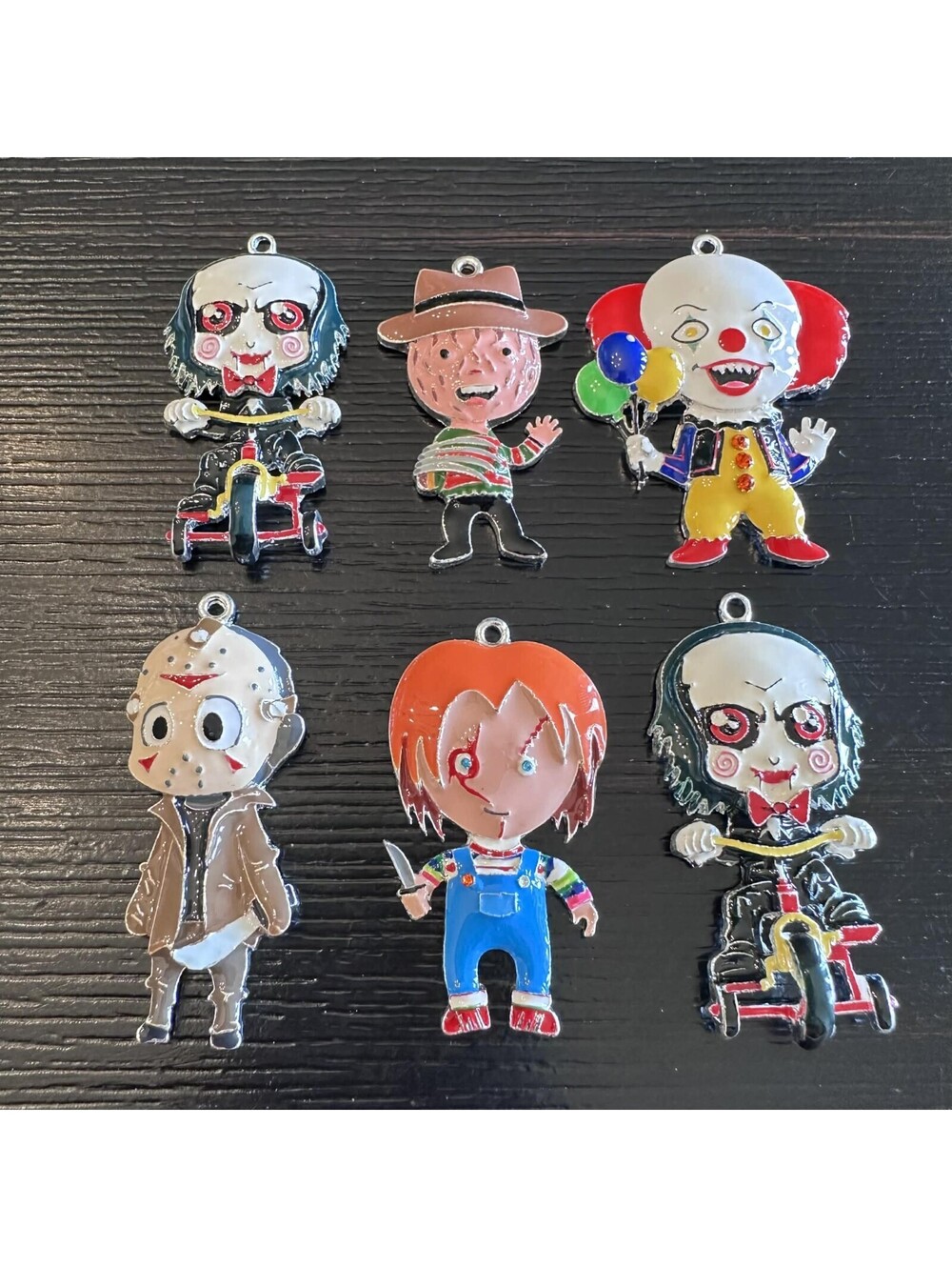 6 Halloween Horror Character Enamel Charms Jigsaw Chucky Jason Pennywise Freddy